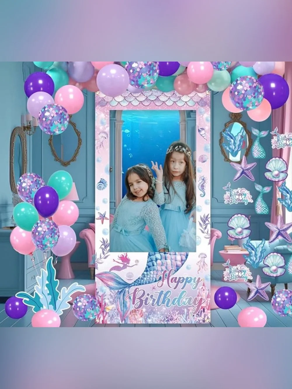 Mermaid Birthday Decorations for Women,Happy Birthday Banner Balloons